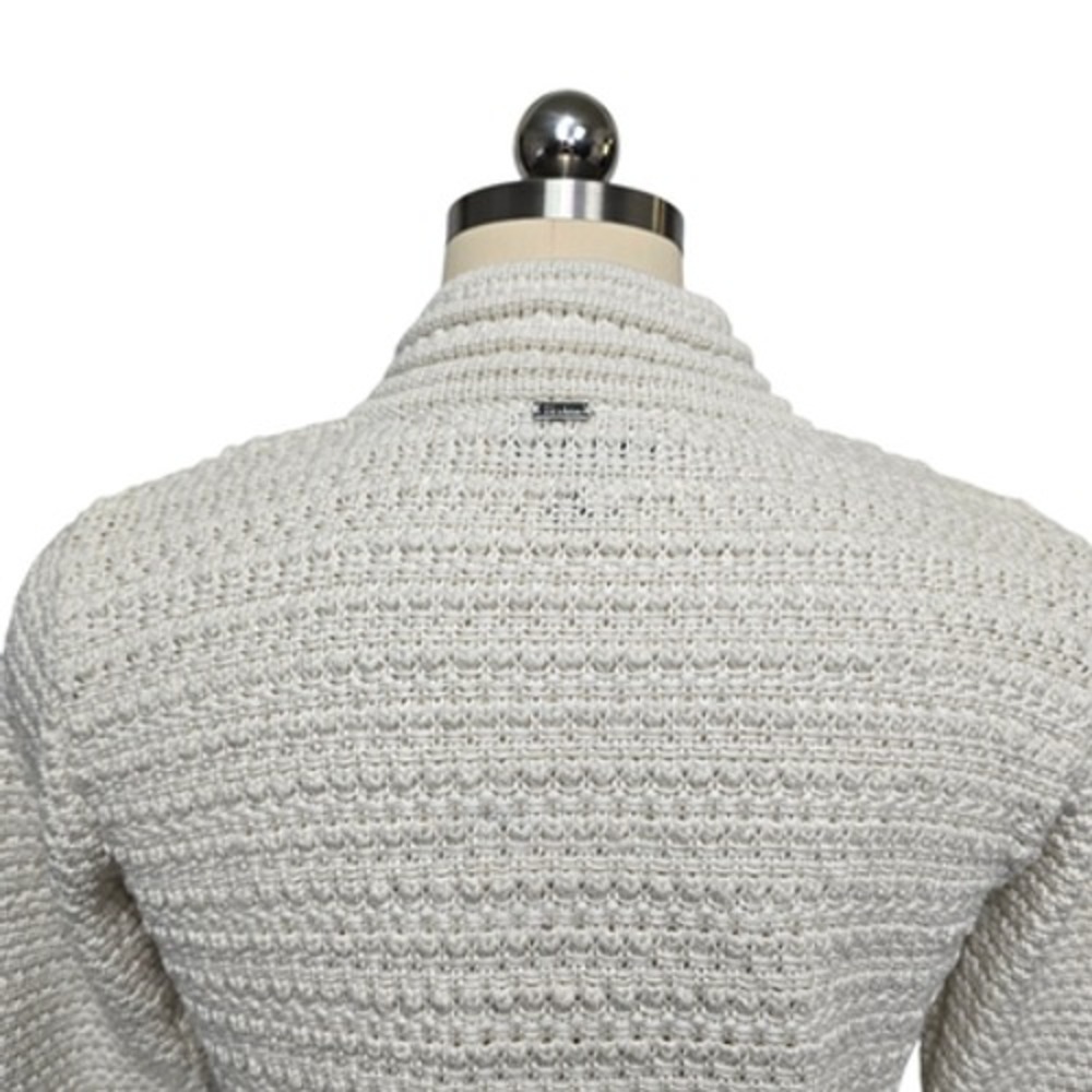 St. John Sweater Womens Petite Ivory Textured Knit Cardigan Tie Waist Open Front - Picture 10 of 12